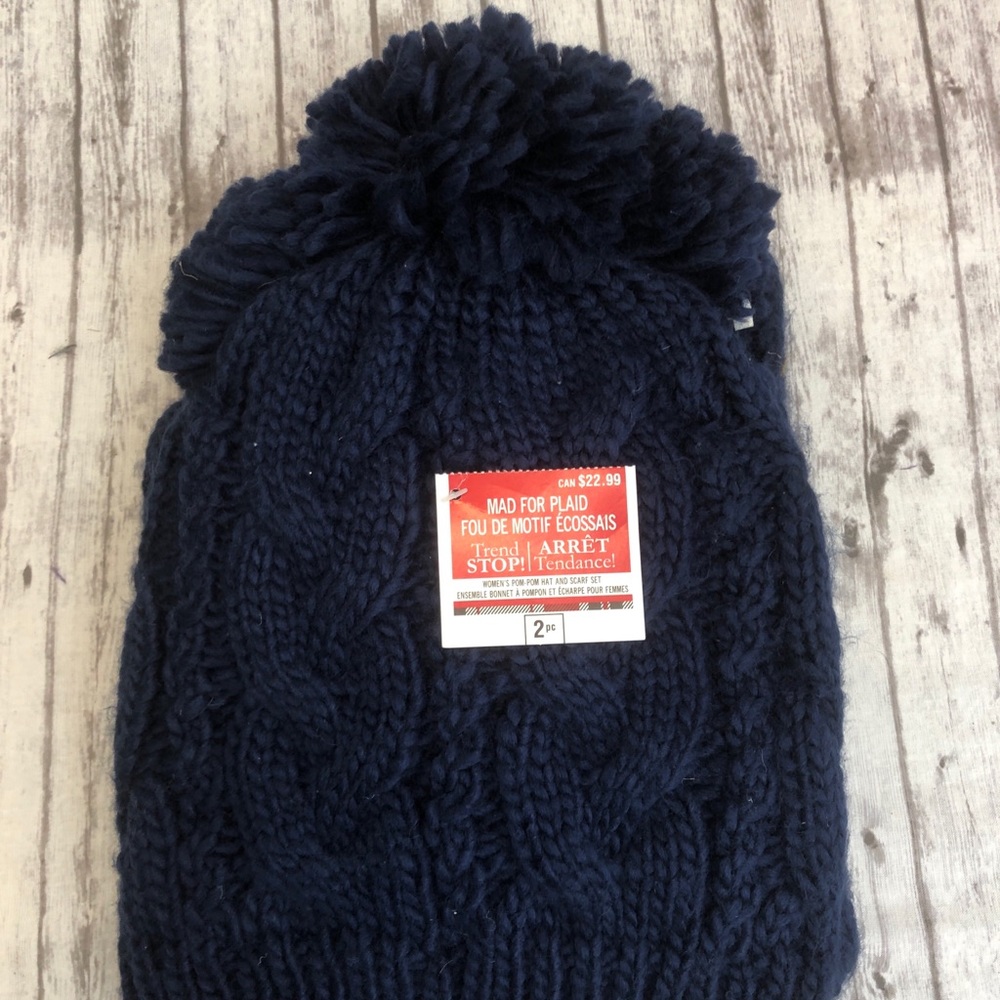 NWT Hat and Scarf Pom Pom Set